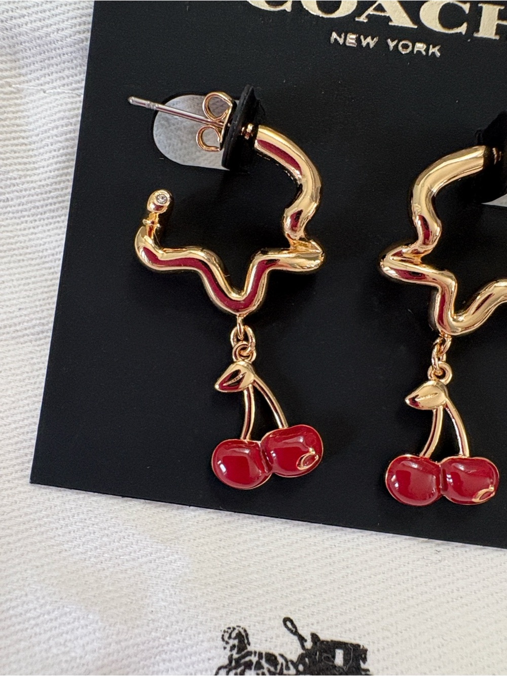 Coach Cherry Wavy Huggie Earrings NWT - Picture 10 of 13